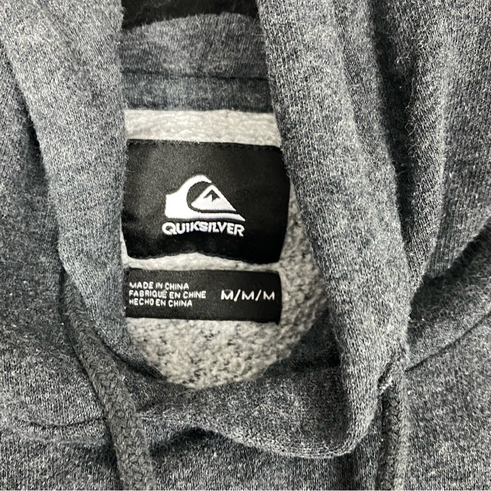 Quicksilver Hoodie Sz Medium Dark Gray Spell Out Kangaroo Pouch Pocket - Picture 8 of 12